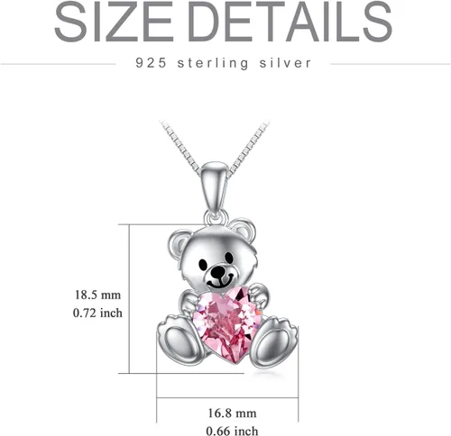 Vista 4 de Animal Crystal Necklace for Women Girls 925 Sterling Silver Teddy Bear Phoenix Panda Unicorn Animal Pendant Jewelry Gifts for Animal Lovers
