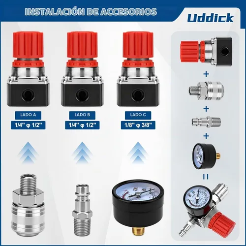 Vista 4 de Regulador de presión del compresor de aire 1/4 "Válvula de expansión neumática, válvula de control de presión con conexión 180psi 12bar