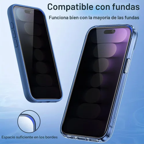 Vista 8 de JETech Protector de pantalla de privacidad para iPhone 15 Pro, paquete de 2