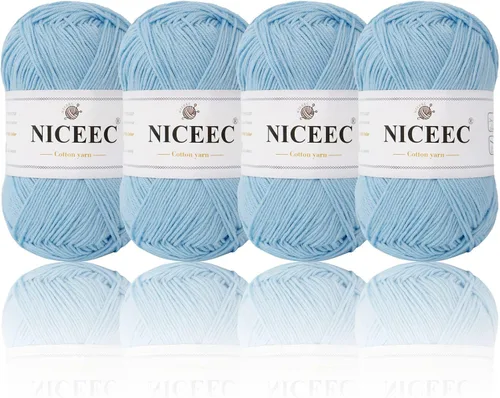 Vista 62 de NICEEC 4 madejas de hilo de algodón suave para bebé, 4 capas, manualidades DIY, peso fingering, hilo para manta para ganchillo y tejido, total 700