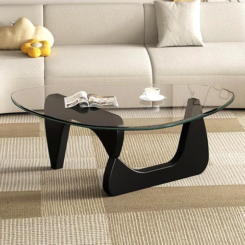 Vista 9 de Mesa de centro moderna de cristal, mesa de centro pequeña de mediados de siglo, mesa de centro para sala de estar, adecuada para dormitorio, sala