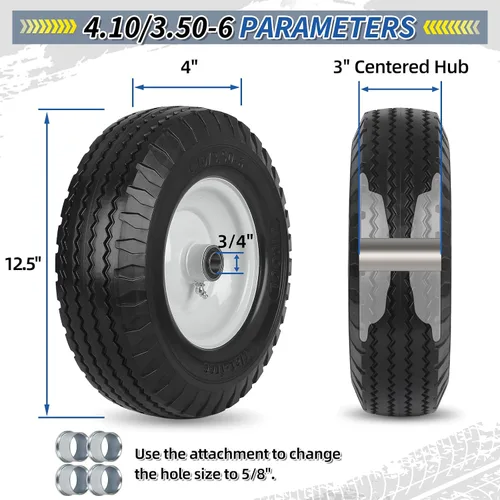 Vista 2 de GICOOL 4.10/3.50-6 Flat Free Tire and Wheel, 12'' Solid Replacement Wheel
