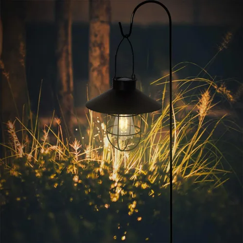 Vista 5 de pearlstar Lámpara Solar Colgante para Exterior, Lámpara de Metal con Bombilla Edison Blanca Cálida, Diseño para Jardín, Patio, Porche, Decoración