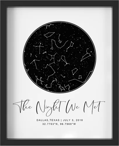 Vista 9 de Mapa de Estrellas Personalizado con Fechas y Lugar Específicos - Impresión de Mapa de Constelación Personalizado, Sin Marco - Arte de Pared