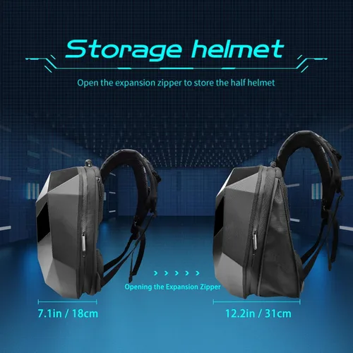 Vista 4 de Mochila de motocicleta LED personalizable, mochila LED rígida impermeable para hombres, mochilas con casco de caballero genial con ojos de diablo (B)