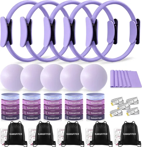 Vista 9 de 45 PCS Bulk Pilates Kit with Ring Ball Bands for Members Students Gift 45 PCS Pink