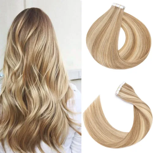 Vista 7 de Extensiones de cabello humano con cinta adhesiva invisible, sin costuras, doble cara, extensiones de cabello humano recto natural de Remy