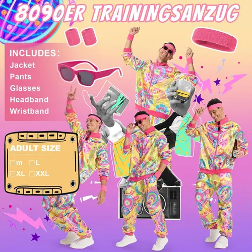 Vista 3 de Conjunto deportivo de los años 80 y 90 para hombre, traje de Halloween retro de los años 80 con accesorios de hip-hop