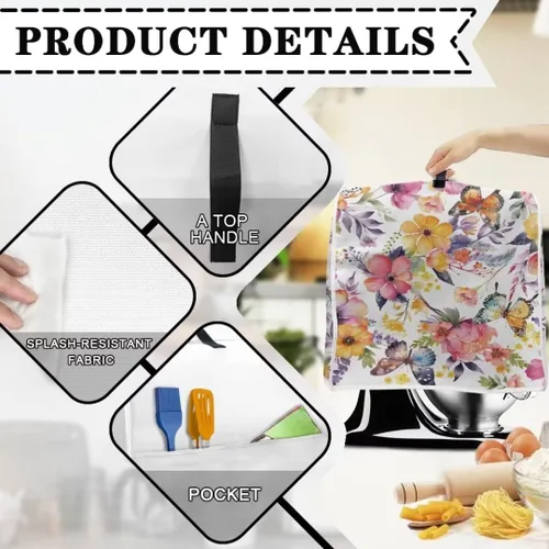 Vista 5 de Butterfly Kitchen Aid - Funda acolchada para batidora de pie, se adapta a todos los modelos de cabezal inclinable y elevador de tazón, tela