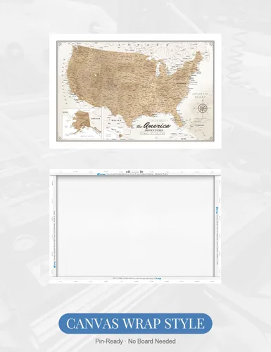 Vista 5 de IPIC - Lienzo con mapas de EE. UU. para decoración de pared, mapa con pin de empuje para marcar viajes, mapa de viaje impreso de EE. UU.