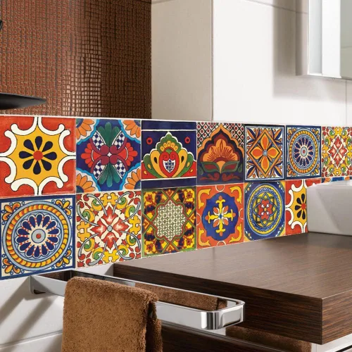 Vista 6 de 20 calcomanías de azulejos de 4 x 4 pulgadas, autoadhesivas, impermeables, extraíbles, estilo mandala, azulejos en muro para cocina, baño, muebles