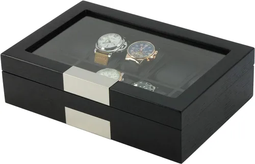 Vista 2 de TIMELYBUYS Caja organizadora de 10 piezas personalizada de madera negra con detalles de acero inoxidable