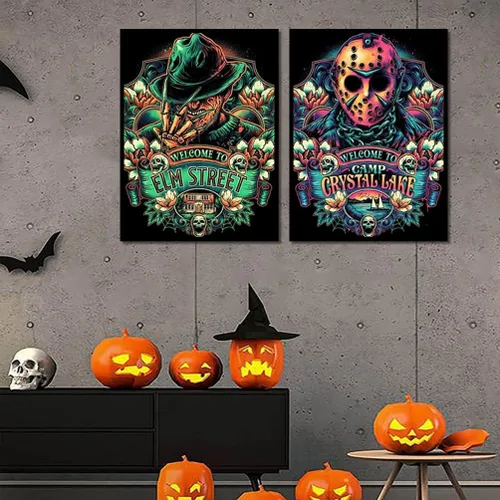 Vista 4 de Paquete de 6 pinturas de diamantes de Halloween para adultos, kits de arte de diamantes de terror 5D para adultos, puntos de diamante de perforación