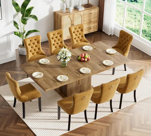 Vista 67 de Juego de mesa de comedor extensible de 5 piezas, juego de mesa de comedor extensible de estilo granja para 4, mesa de cocina expandible de madera