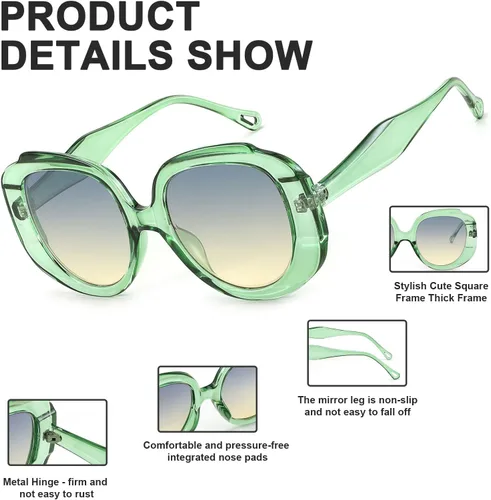 Vista 6 de WANWAN Gafas de sol redondas de gran tamaño para mujer, marco grande, gafas de sol retro de moda para hombres, vacaciones a la moda