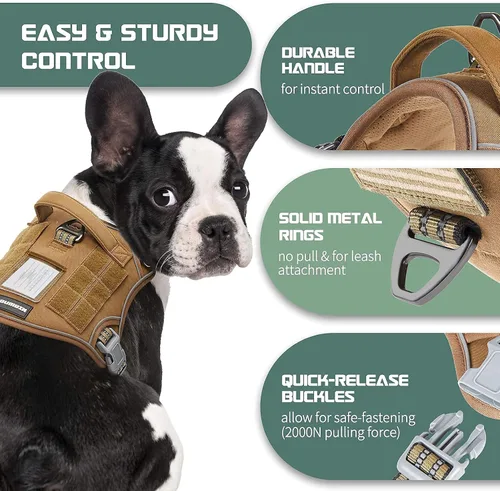 Vista 3 de BUMBIN Arnés para perros Medoum sin tirones, arnés táctico para perro, con asa, arnés de chaleco ajustable para perro, correa elástica de 6 pies