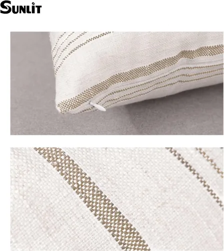Vista 6 de Sunlit Juego de 2 fundas de almohada decorativas de granja, color crema/blanco roto con rayas marrones claras, fundas de almohada cuadradas