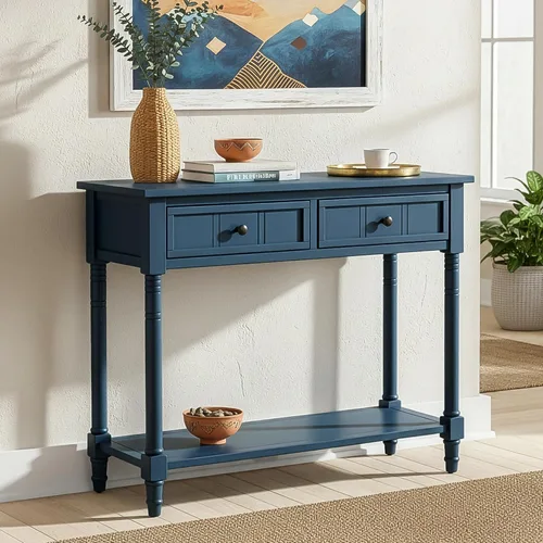 Vista 10 de P PURLOVE Mesa consola estrecha con cajón, mesa de entrada pequeña para sala de estar