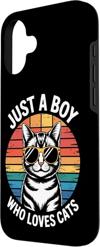 Vista 2 de Just A Boy Who Loves Cats Cat Dad Kitty Parent Feline Boys Case for iPhone 16
