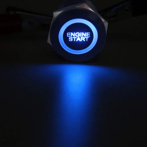 Vista 3 de ESUPPORT Interruptor de botón momentáneo de 12V para auto, vehículo, con luz LED azul, carcasa negra, interruptor de encendido de motor, enchufe