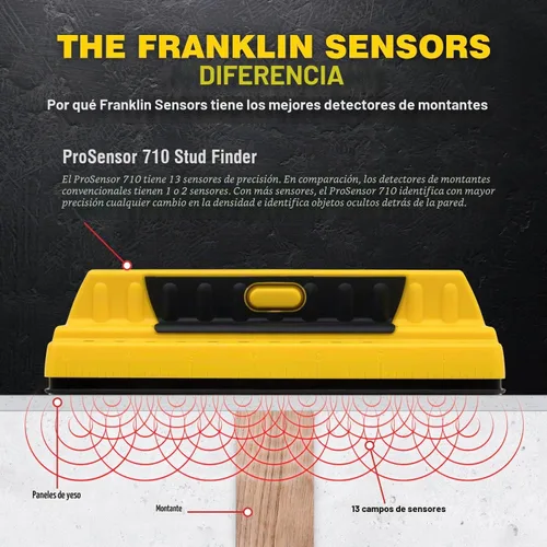 Vista 4 de ProSensor 710 Franklin sensores ProSensor 710 sensor de precisión para encontrar clavos Amarillo Detector de pernos de madera y metal, fabricado