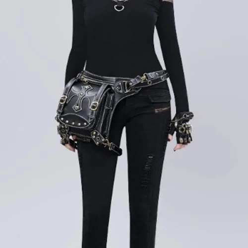 Vista 7 de Riñonera punk para mujer, bolsa de cintura táctica militar, pierna caída, brazo, muslo, bolsa para exteriores, bicicleta, motocicleta, ciclismo