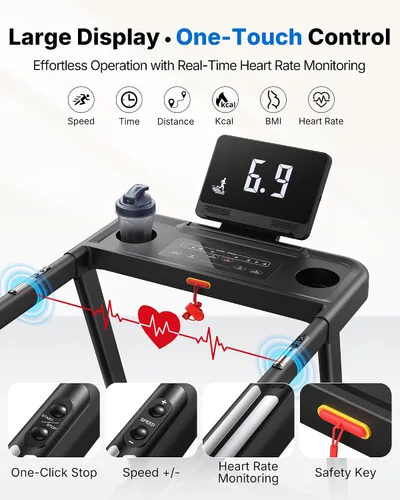 Vista 2 de MERACH T12 Foldable Treadmill for Home, 300 LBS Capacity, Wide Running Belt 15% Auto Incline Treadmill with LED Display, Smart App, 2.5HP