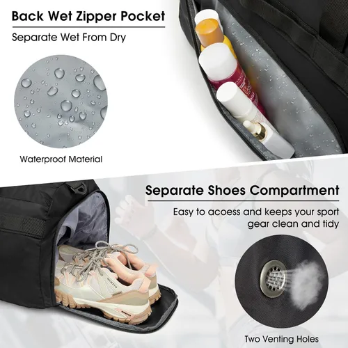 Vista 3 de G4Free Bolsa de gimnasio para mujeres y hombres, mochila de lona de 45 litros con compartimento para zapatos, resistente al agua, bolsa de viaje