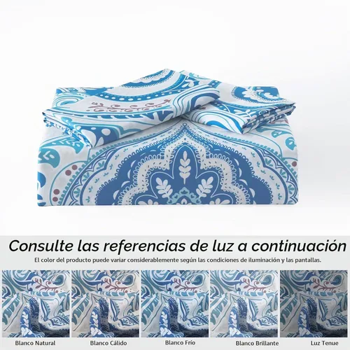 Vista 5 de Bedduvit Juego de funda de edredón 100% algodón, tamaño Queen, damasco azul, con cierre de cremallera y 8 lazos en las esquinas, 3 piezas