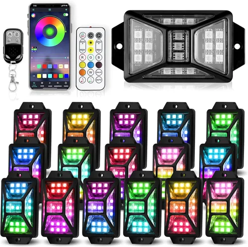 Vista 13 de 4 cápsulas de luces RGB de ángulo completo compatibles con camiones de 12 V, Jeep, UTV, SUV, ATV, barco, carrito de golf, impermeable, multicolor