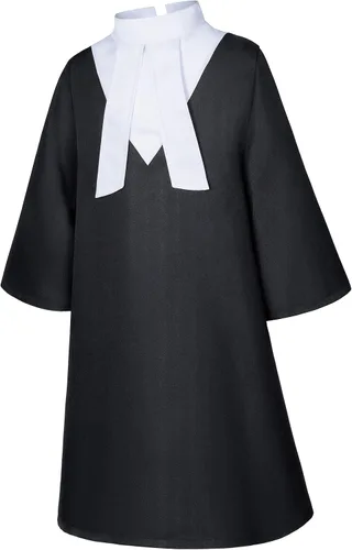 Vista 3 de Irtysh Halloween Robe Judge Lawyer Adult Kids Party Graduation Gown Costume Cosplay Wooden Gavel Wig Glasses Gloves set