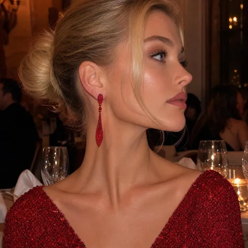 Vista 3 de EVER FAITH Pendientes colgantes de cristal austriaco para boda y baile de graduación, joyería con doble gota de agua para fiestas nupciales con 1