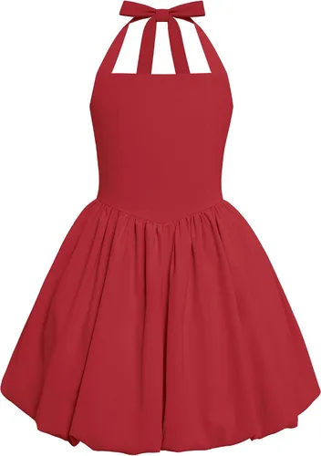 Vista 10 de IBTOM CASTLE Vestido de niña adolescente con cuello halter y lazo en la Negro