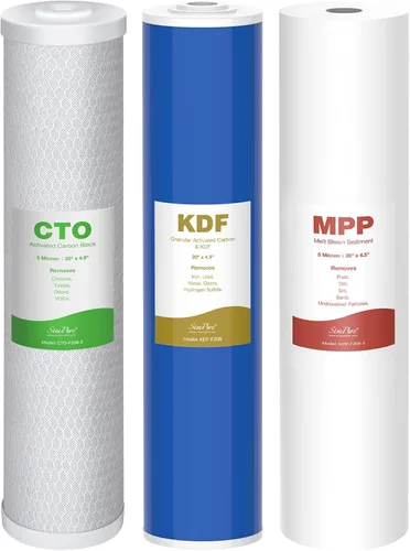 Vista 22 de SimPure Cartuchos de filtro de agua para toda la casa, 5 micrones, 10" x 4.5", CTO+GAC/KDF, juego de filtros de carbono y metales pesados de 2