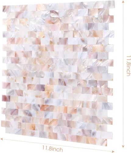 Vista 6 de Azulejo de conchas de perlas de 5 hojas para despegar y pegar para salpicadero, azulejo de pared autoadhesivo para cocina, baño, dormitorio