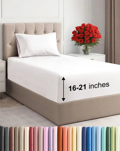 Vista 101 de Juego de sábanas tamaño Queen con bolsillos extra profundos, sábanas transpirables y refrescantes de 4 piezas, ropa de cama de lujo para hotel