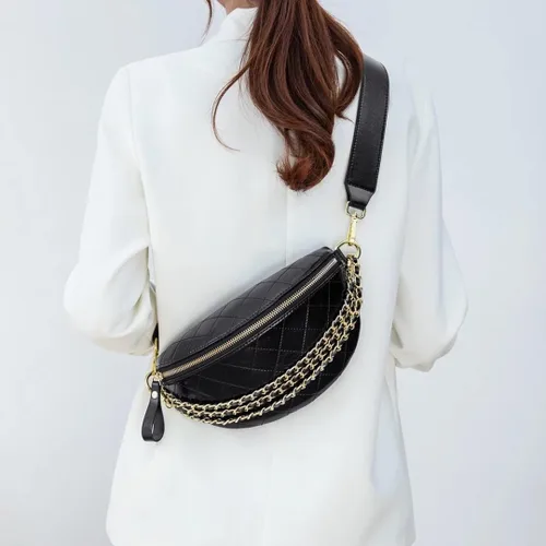 Vista 2 de Riñoneras para mujer, bolsa cruzada con correa ajustable para mujer, bolsa de cintura de cuero de moda, Negro -, Casual