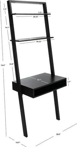 Vista 3 de SAFAVIEH Kamy DSK9401D - Escritorio de madera para computadora con 2 Escritorio para computadora, metal caoba, 2 estantes, 28 pulgadas en total Negro