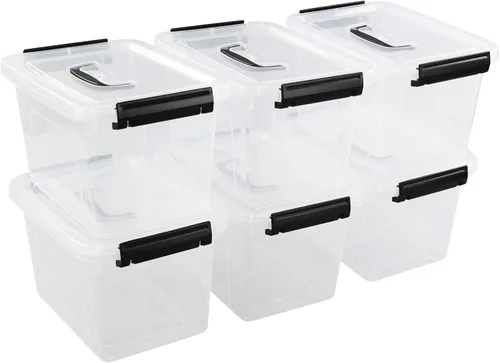 Vista 7 de Paquete de 6 contenedores de almacenamiento de plástico de 5 litros con tapa, cajas transparentes con tapa Contenedor de clip apilable, pestillo