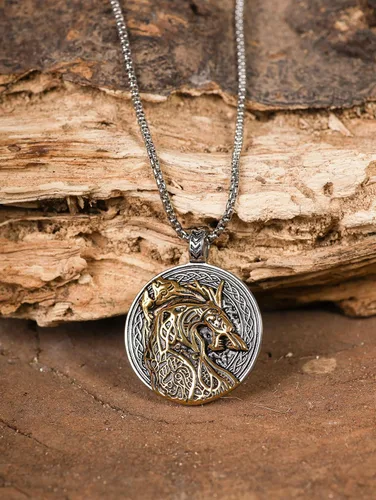 Vista 3 de HAQUIL Fenrir Wolf Necklace, Norse Wolf Fenrir Ragnarok Pendant,Viking Jewelry Gift for Men and Women