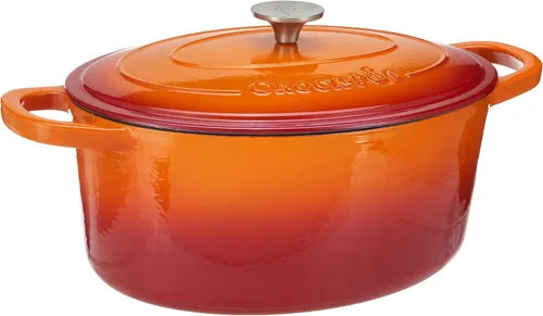 Vista 15 de Crock Pot Artisan - Cacerola redonda de hierro fundido esmaltado estilo horno holandés de 6 cuartos de galón, con tapa - Rojo degradado Rojo