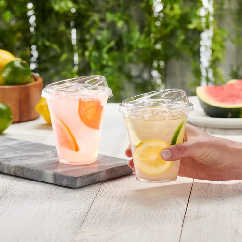 Vista 5 de GUSTO Vasos de plástico transparente con tapas [12 oz - 100 unidades] – Vasos desechables para bebidas de café helado con tapas sin pajilla para 12
