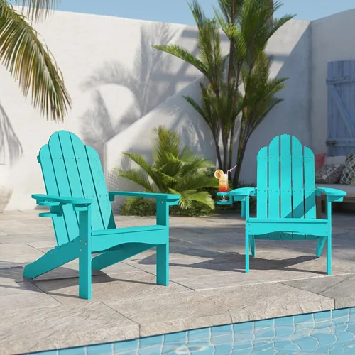Vista 2 de LUE BONA HDPS Sillas Adirondack, 1 silla, patio exterior de larga duración para todas las estaciones, soporte para tazas oculto, 350 libras, azul
