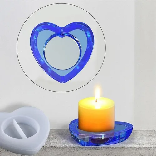 Vista 5 de Portavelas de resina para candelitas, forma de corazón, moldes de silicona de fundición epoxi para decoración de mesa del hogar