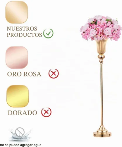 Vista 5 de Jarrones altos dorados versátiles de 32.2 pulgadas de altura para centros de mesa, jarrones de trompeta de metal para centros de mesa de bodas