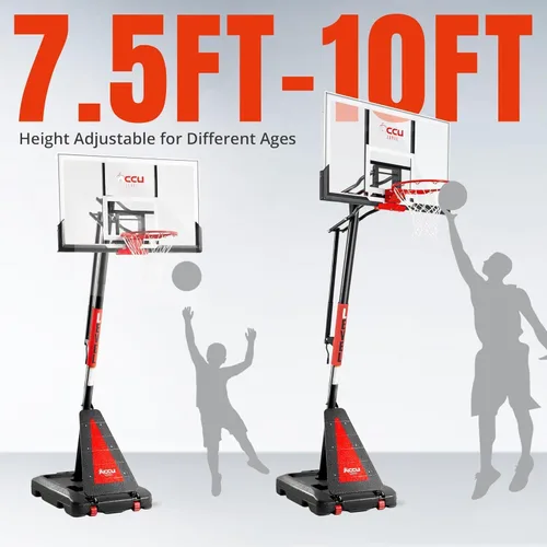 Vista 5 de ACCU LEVEL Arro de baloncesto con manivela para exteriores, 7.5-10 pies, ajustable, portátil, portería de baloncesto para jóvenes y adultos, 54