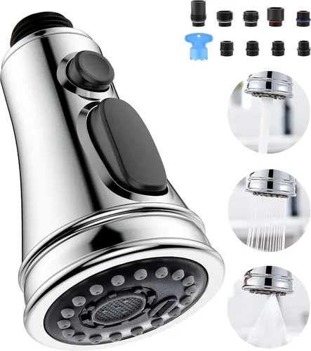 Vista 10 de Reemplazo de cabezal rociador de grifo de cocina, cabezal rociador extraíble con 15 adaptadores, cabezal de grifo de fregadero de cocina de 3