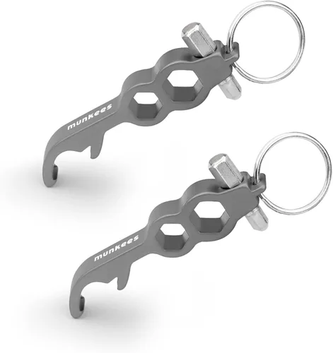 Vista 6 de munkees Herramienta hexagonal Abridor de botellas Llavero 2 unidades de abridor de cerveza llave de aluminio, accesorios de viaje al aire libre Negro