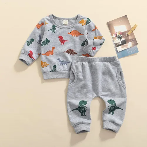 Vista 2 de Ropa de bebé recién nacido diseño de animal de dinosaurio género neutral de manga larga para otoño e invierno