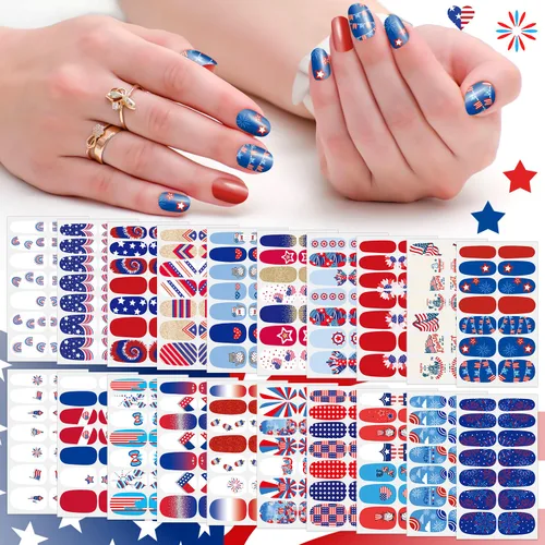 Vista 7 de 20 hojas de calcomanías de esmalte de uñas de Navidad, envolturas completas para mujeres, tiras de gel autoadhesivas de manicura con lima de uñas